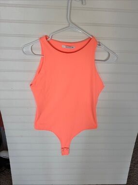 ReoRia Bright Coral High-Neck Sleeveless Bodysuit
